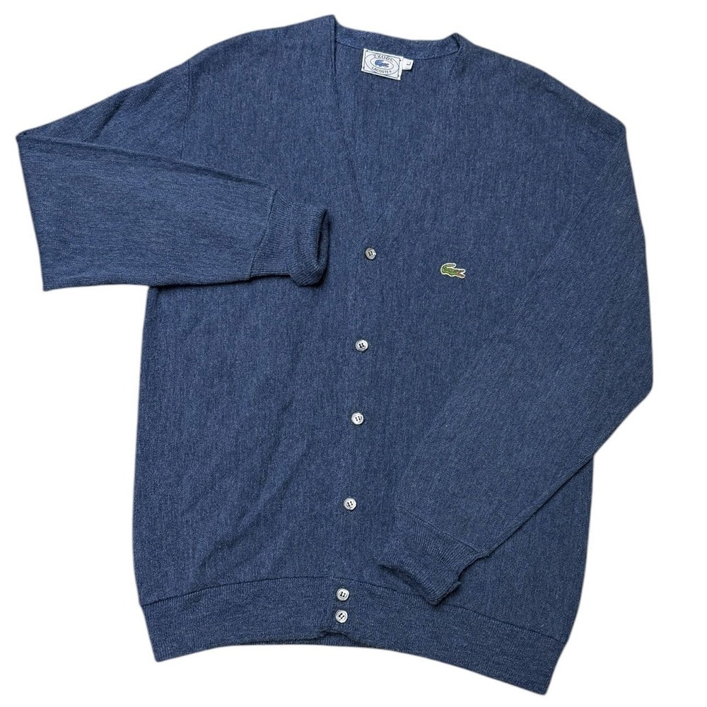 Vintage IZOD Lacoste Cardigan Sweater Blue Heather  Alligator Logo Medium 80's